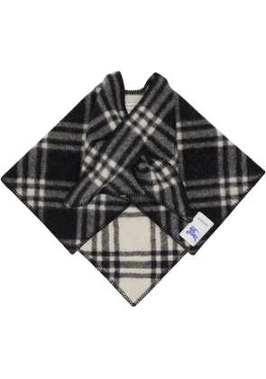 Burberry Black & White Check Wool Capelet Scarf