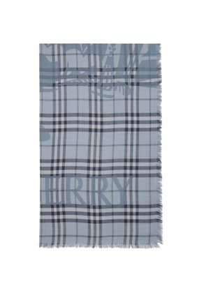 Burberry Blue Wide Knight Check Wool Silk Scarf