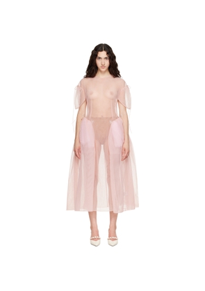 Simone Rocha Pink Puff Sleeve Cord Hip Midi Dress