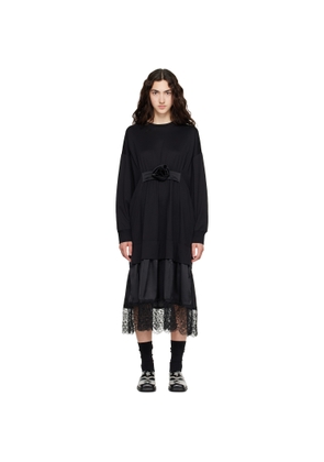 Simone Rocha Black Oversized Gathered Rose Lace Trim Midi Dress