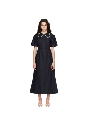 Simone Rocha Black Puff Sleeve Petal Collar Midi Dress