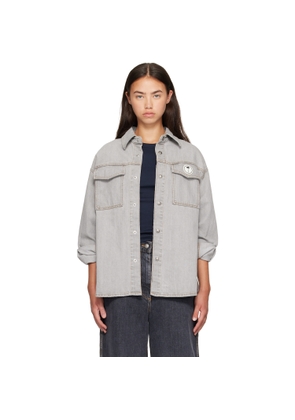Palm Angels Gray Tree Logo Denim Overshirt