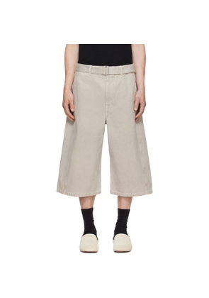 LEMAIRE Taupe Wide-Leg Belted Denim Shorts