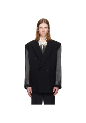 LGN Louis Gabriel Nouchi Black 4-Button Double-Breasted Sheer Blazer