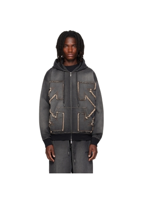 Off-White Black Distressed Arrow Skate Zip Hoodie