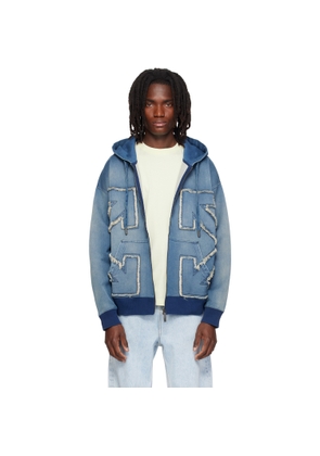 Off-White Blue Distressed Arrow Skate Zip Hoodie