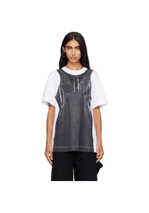 Simone Rocha White & Black Patchwork Satin Trompe L'Oeil Print T-shirt