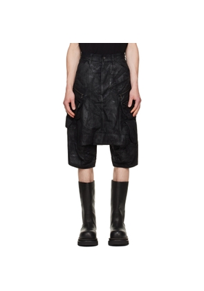 Julius Black Coated Tactical Kite Denim Shorts