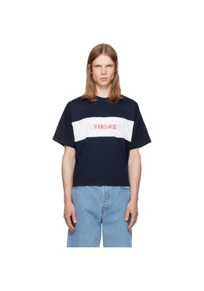 Versace Navy Intarsia Cotton-Jersey Regular T-shirt