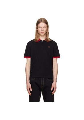 Versace Black Embroidered Cotton Piqué Polo