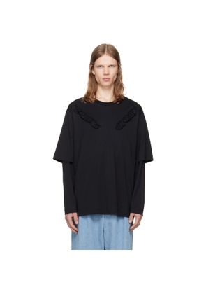 Simone Rocha Black Ruffle Slash Layered Long Sleeve T-shirt