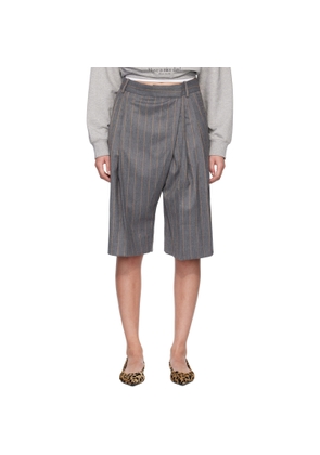 GANNI Gray Wool Stripe Wrap Shorts