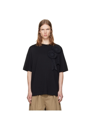 Simone Rocha Black Ruffle Rosette Boxy T-shirt