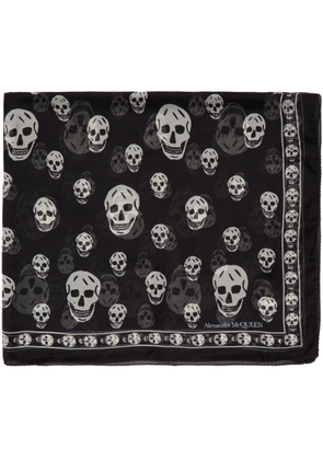 McQueen Black Silk Classic Skull Scarf