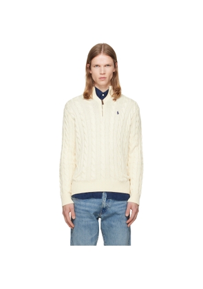 Polo Ralph Lauren Off-White Cable-Knit Cotton Quarter-Zip Sweater