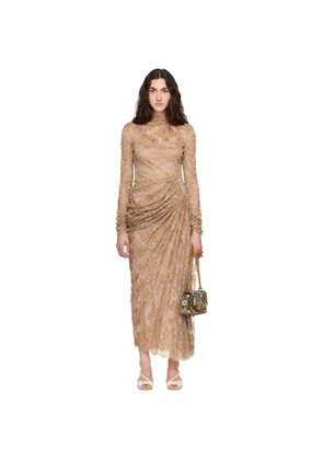 Valentino Beige Feather Lace Maxi Dress