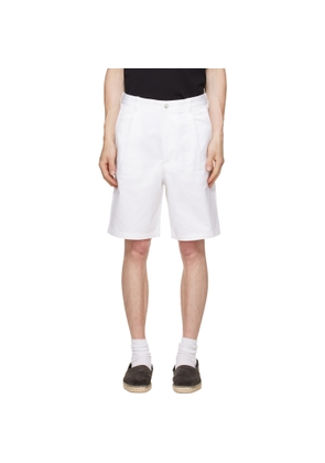 BOSS White Cotton Twill Relaxed-Fit Shorts