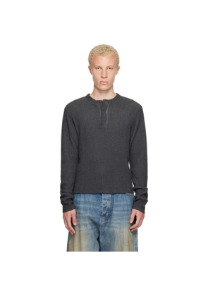 424 Black Long-Sleeve Thermal Jersey Henley