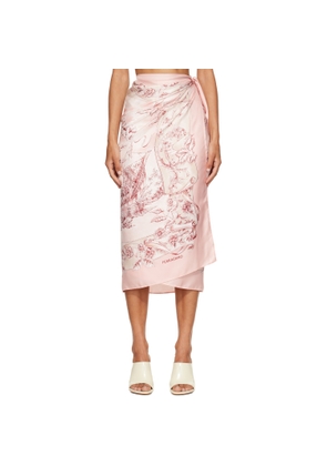 Ferragamo Pink Voyage Print Silk Midi Skirt