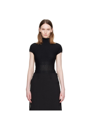 BALMAIN Black High Collar Knit Bodysuit