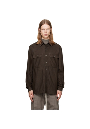 Rick Owens Brown Tower Leather Overshirt