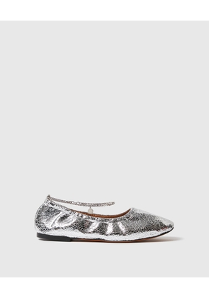 Stella McCartney - Metallic Crackled Chain-Detail Ballerina Flats, , Size: 39