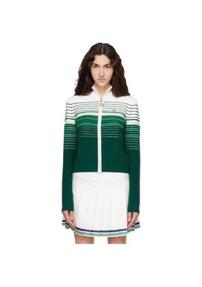 Casablanca White & Green Boucle Stripe Zip‐Up Track Jacket
