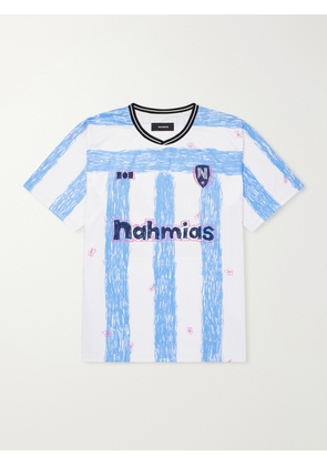 NAHMIAS - Scribble Logo-Print Striped Jersey T-Shirt - Men - Blue - XS