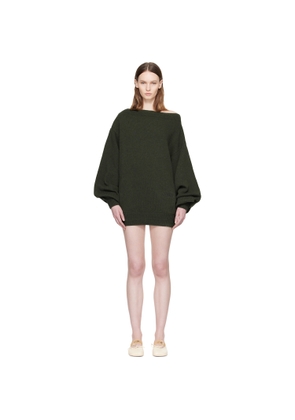 MM6 Maison Margiela Khaki Off-Shoulder Knit Minidress