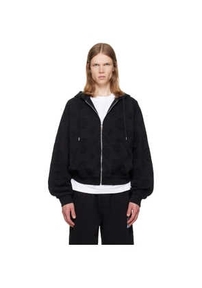 Casablanca Black Applique Monogram Zip‐Up Hoodie