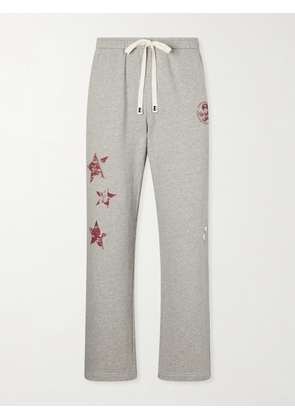 NAHMIAS - Youth Enrichment Wide-Leg Logo-Print Distressed Cotton Sweatpants - Men - Gray - S