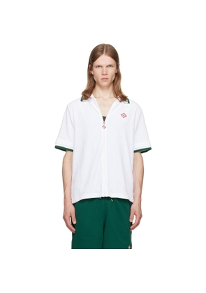 Casablanca White Striped Velour Zip‐Up Short Sleeve Shirt