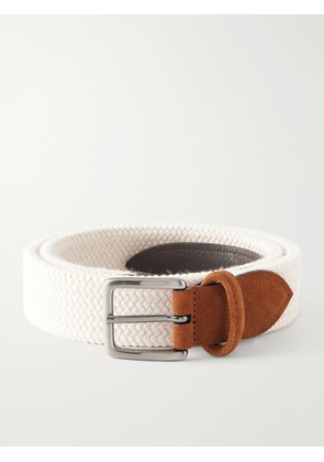 Anderson's - 3.5 cm Leather-Trimmed Woven Belt - Men - Neutrals - EU 75