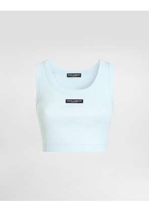 Dolce & Gabbana Cotton Cropped Tank Top With Logo - Woman Shirts And Tops Azure 36