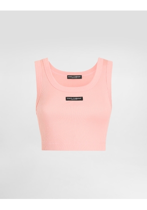 Dolce & Gabbana Cotton Cropped Tank Top With Logo - Woman Shirts And Tops Pink 38