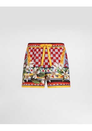 Dolce & Gabbana Carretto-print Linen Bermuda - Man Pants And Shorts Multicolor 44