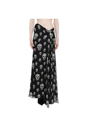 Skull Print Draped Maxi Skirt