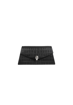Skull Mini Croc-Effect Leather Clutch