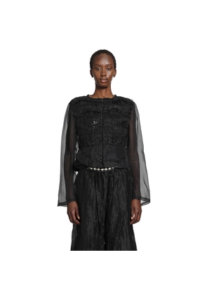 Shirred Silk Twill and Organza Shirt