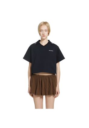 Cropped Cotton Fleece Polo Shirt