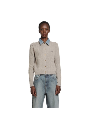 Cable-Knit and Denim Cardigan