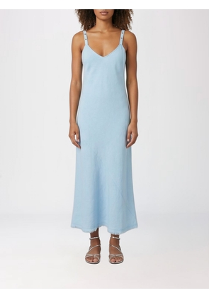 PINKO Long Slip Dress in Linen Blend with Thin Straps and Studs