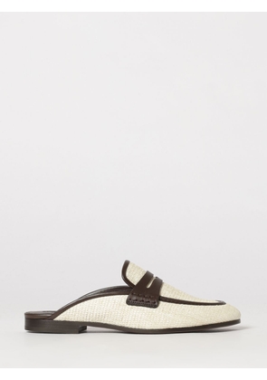 BRUNELLO CUCINELLI Flat Mules in Bicolour Raffia and Leather with Penny Bar