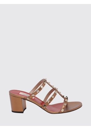 VALENTINO GARAVANI Rockstud Laminated Leather Mule Sandals with Studs and Mid Heel