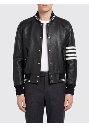 THOM BROWNE 4-Bar Cotton Bomber Jacket with Leather Details