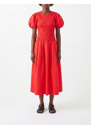 GANNI Puff-Sleeve Organic Cotton Midi Dress