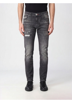 PHILIPP PLEIN Distressed Slim Fit Skinny Jeans in Cotton Denim with Metal Logo
