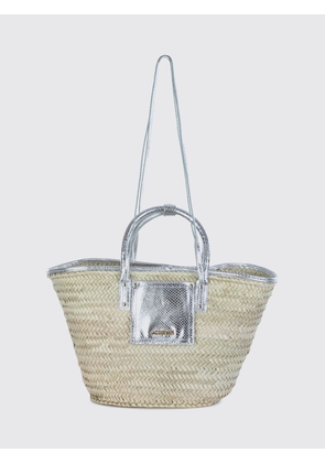 JACQUEMUS Le Panier Soli Tote Bag in Woven Raffia and Laminated Leather