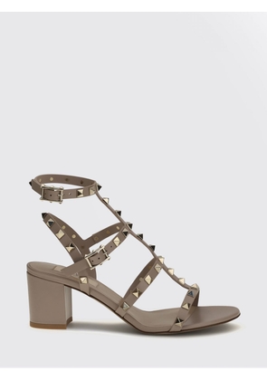 VALENTINO GARAVANI Rockstud T-Strap Mid-Heel Sandals in Calfskin Leather