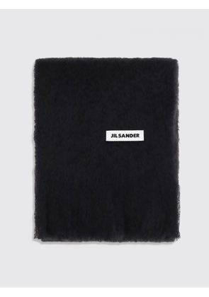 JIL SANDER Fringed Mohair Wool Blend Scarf with Applied Logo Patch